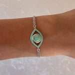 Valentina Mint Silver Evil Eye Chain Bracelet