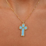 Nancy Blue & Gold Cross Necklace