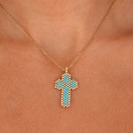 Nancy Turquoise & Gold Cross Necklace
