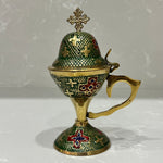 Tall Green & Gold Enamel Thimiato