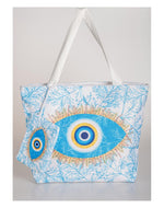 Light Blue Evil Eye Beach Bag