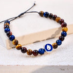 Evil Eye Silver Tigers Eye Adjustable Bracelet