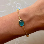 Aquamarine Quartz 22k Gold Chain Bracelet