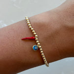 Chilli & Evil Eye Light Blue Gold Elastic Bracelets