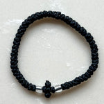 Komboskini Greek Orthodox Prayer Rope Bracelet - Black With Clear Bead