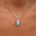 Tear Drop Light Blue Silver Evil Eye Necklace
