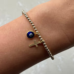 Cross & Evil Eye Dark Blue Gold Elastic Bracelets