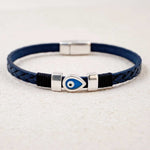 Tear Drop Eye Navy Leather Bracelet