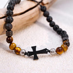 Cross Tigers Eye Adjustable Bracelet