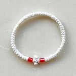 Komboskini Greek Orthodox Prayer Rope Bracelet - White With Red Bead