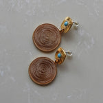 Turquoise Textured Gold Disc Earrings