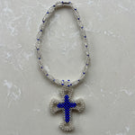 Beaded Cross Rosary - Blue/Clear