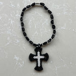 Beaded Cross Rosary - Black/White
