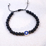 Evil Eye Silver Lava Stone Adjustable Bracelet