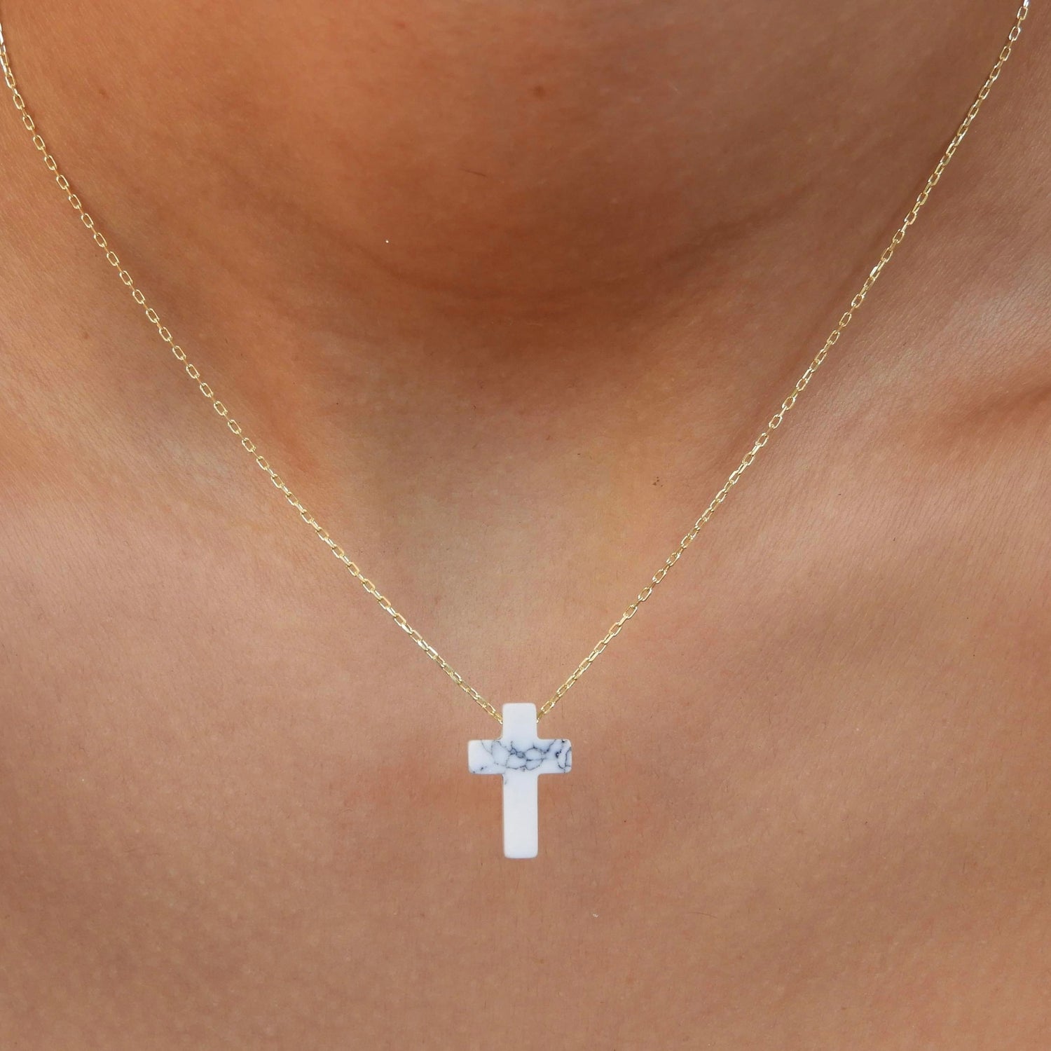 Maria White Cross Gold Necklace