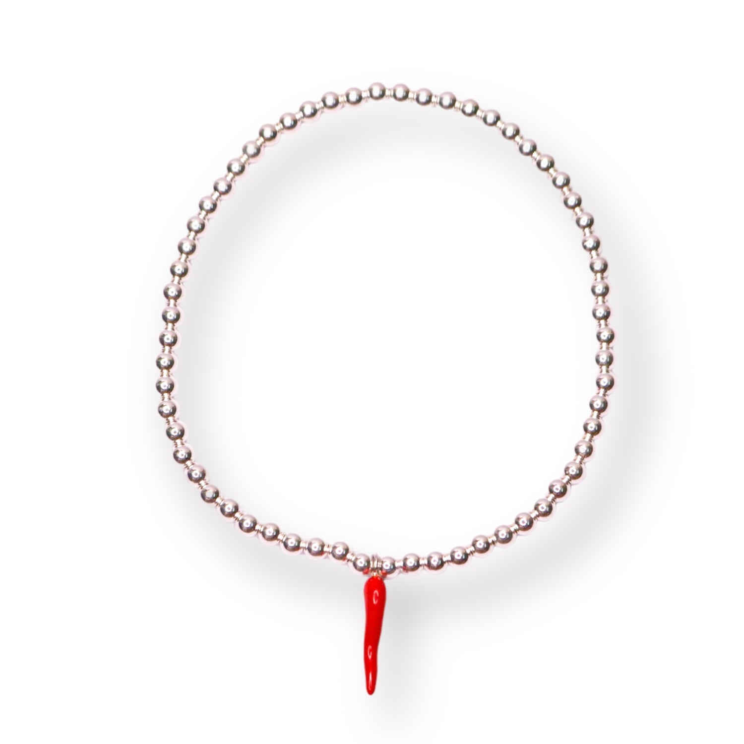 Chilli Red Silver Elastic Bracelet