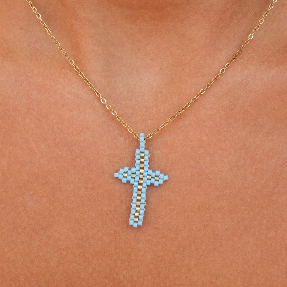 Meli Blue & Gold Cross Necklace