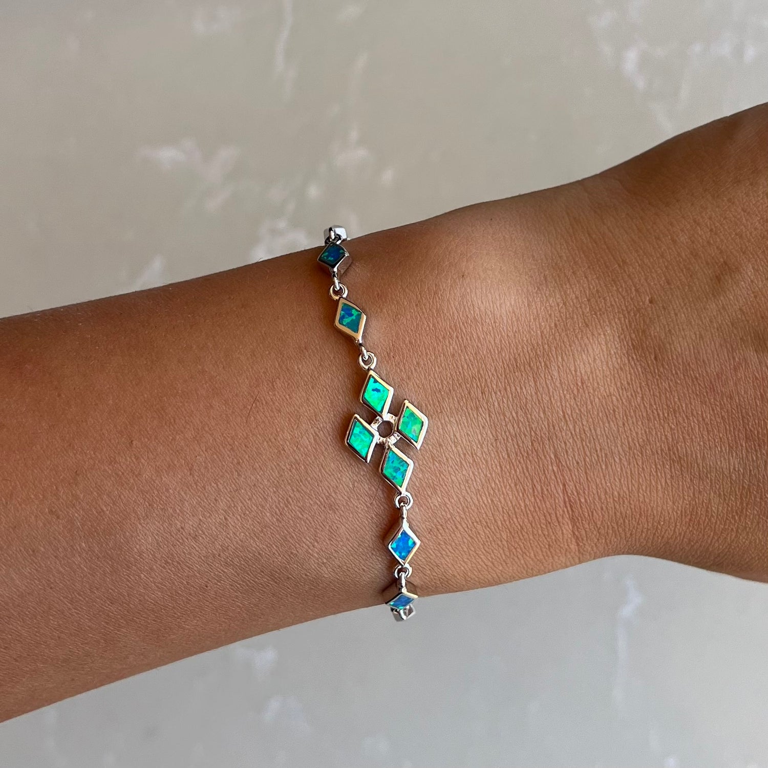 Opal Cross Silver Chain Bracelet