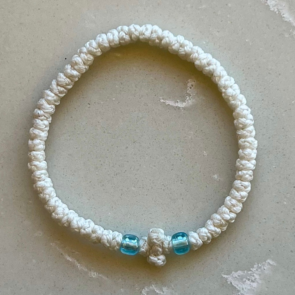 Komboskini White With Clear Blue Bead