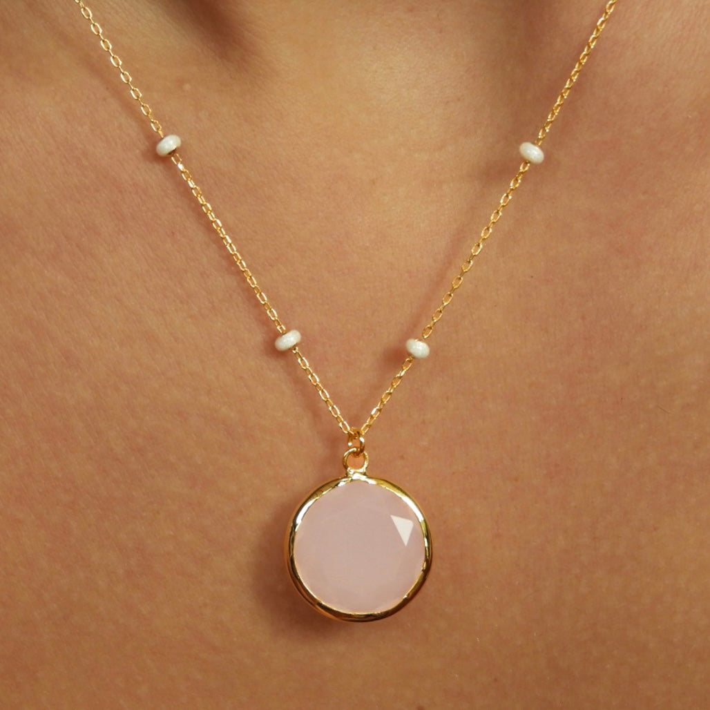 Rose Quartz 22K Gold Necklace