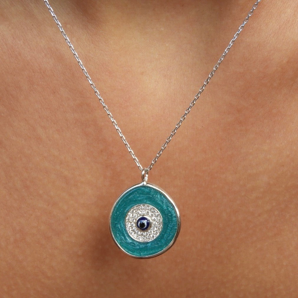 Mediterranean Evil Eye Silver Necklace