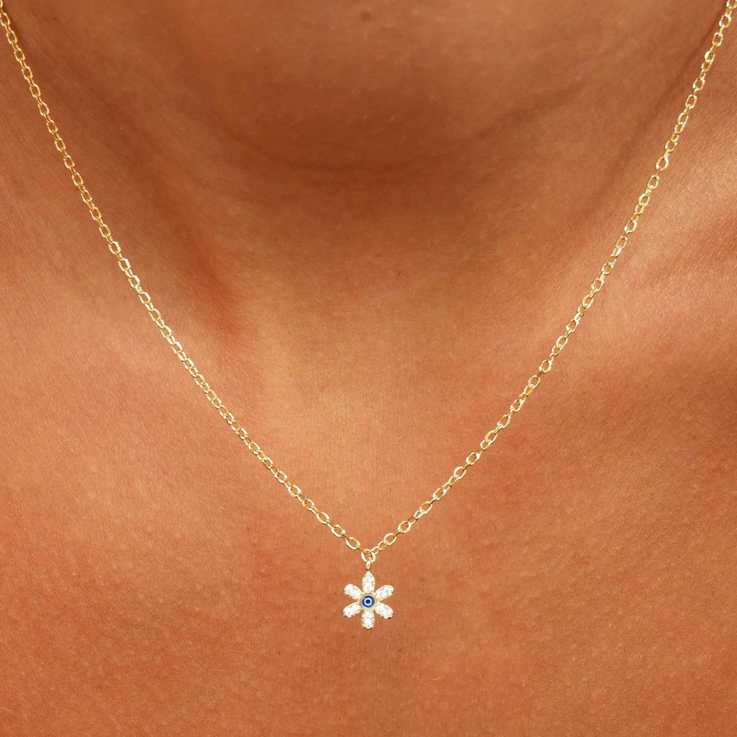 Flower Evil Eye Gold Necklace