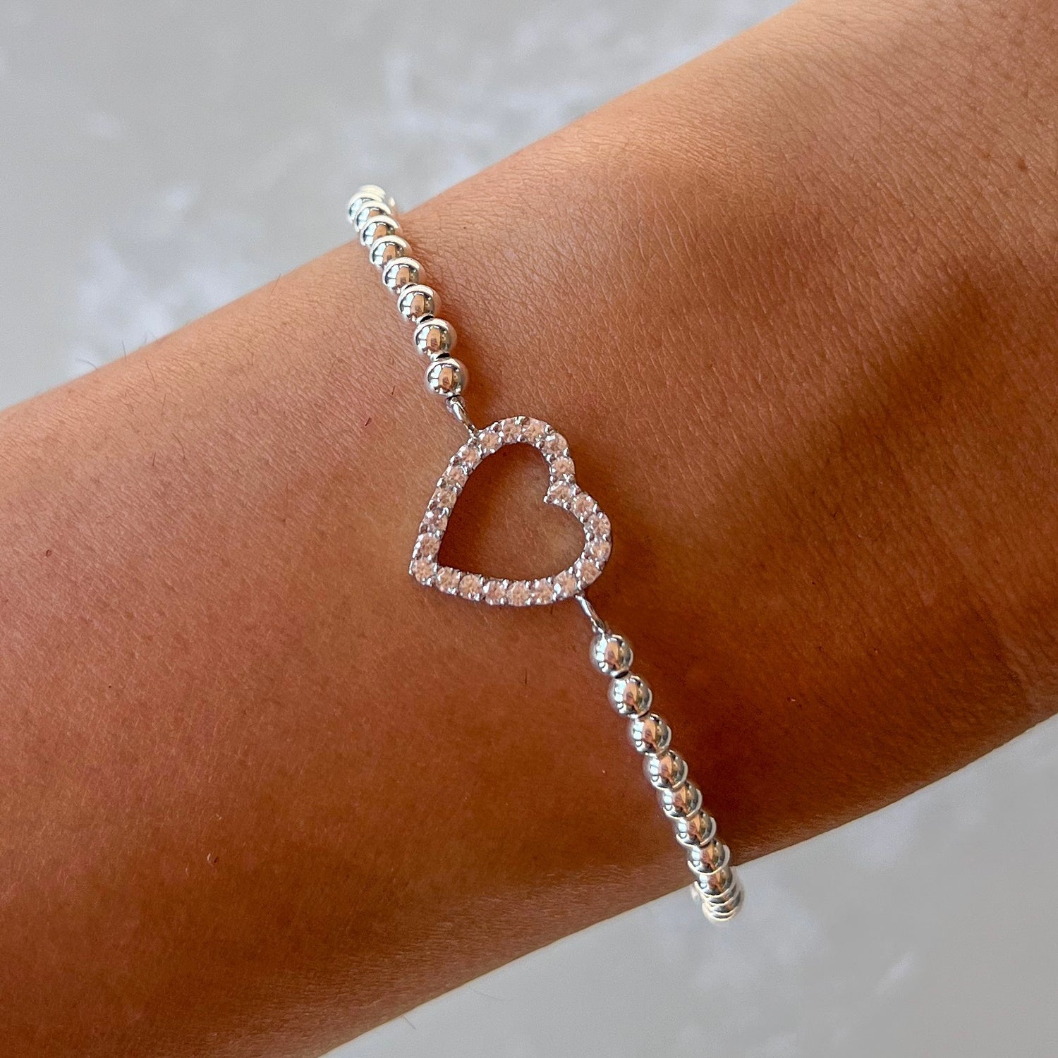 Clear Heart Silver Elastic Bracelet