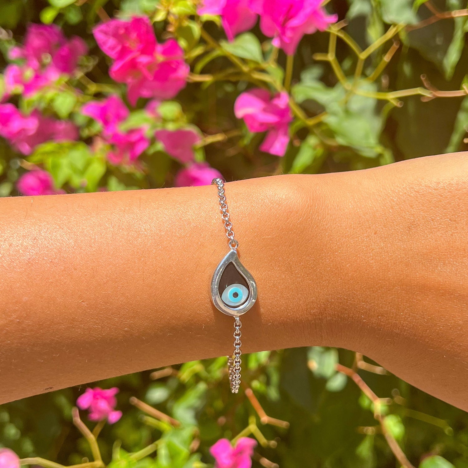 Black Tear Drop Evil Eye Chain Bracelet