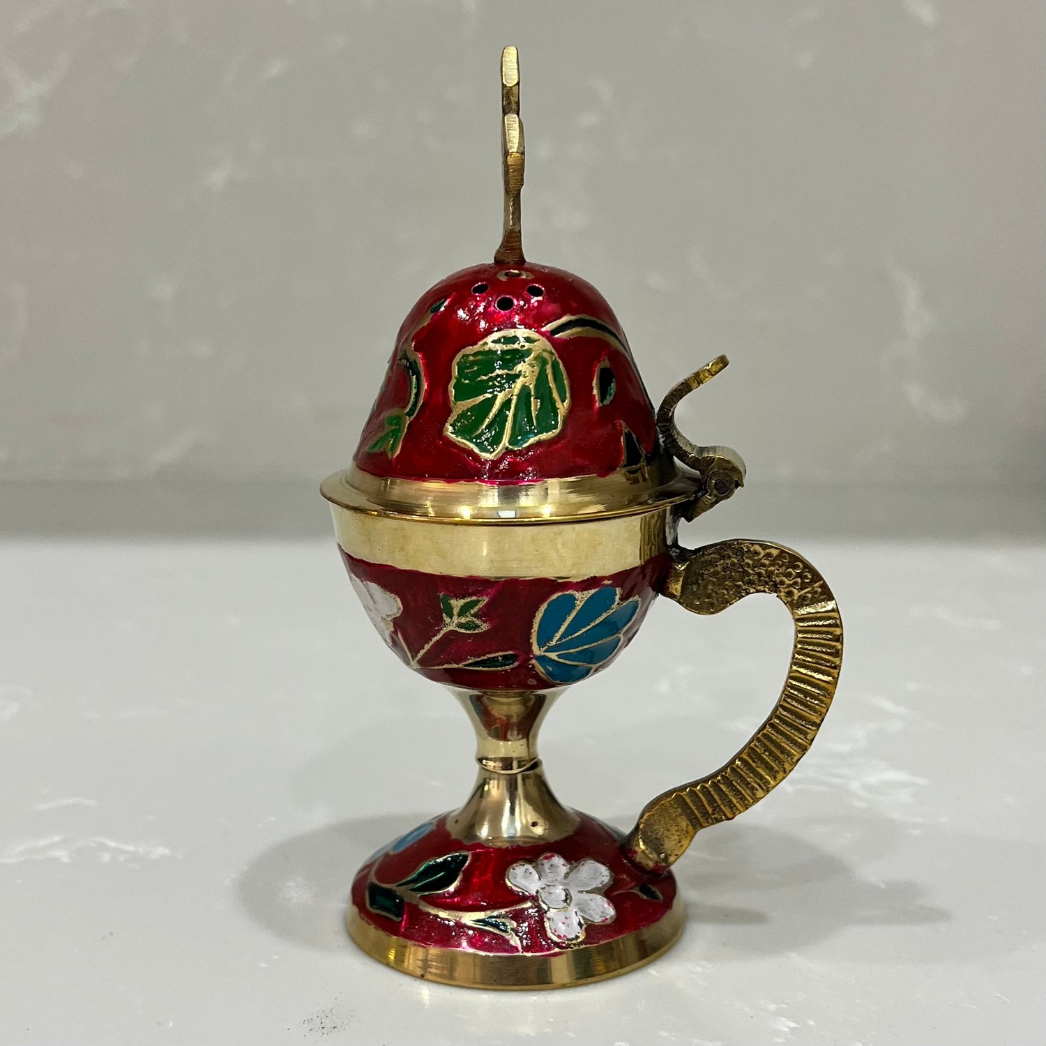 Candy Apple Red & Gold Enamel Thimiato