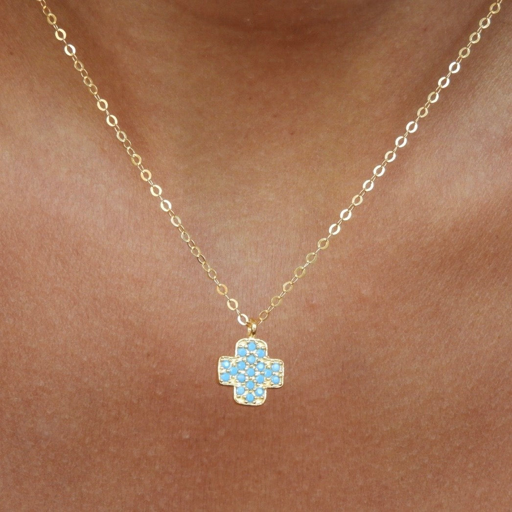 Rebecca Light Blue Gold Cross Necklace