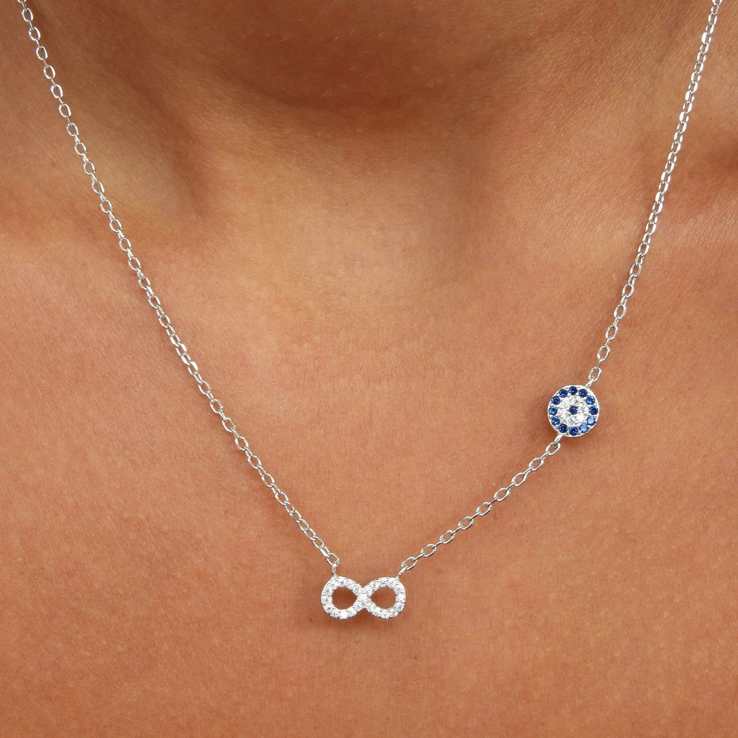 Infinity & Evil Eye Silver Necklace