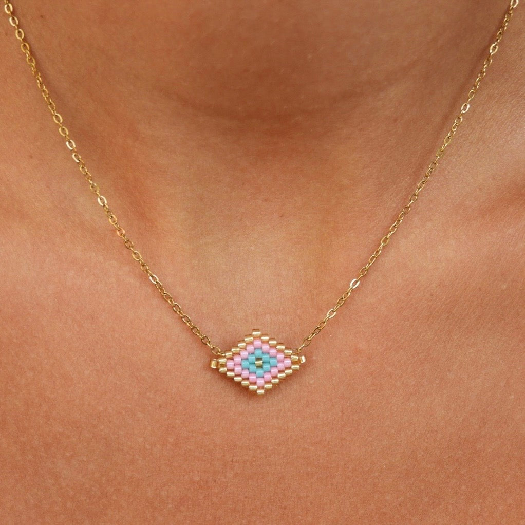 Katherine Pink & Blue Evil Eye Necklace