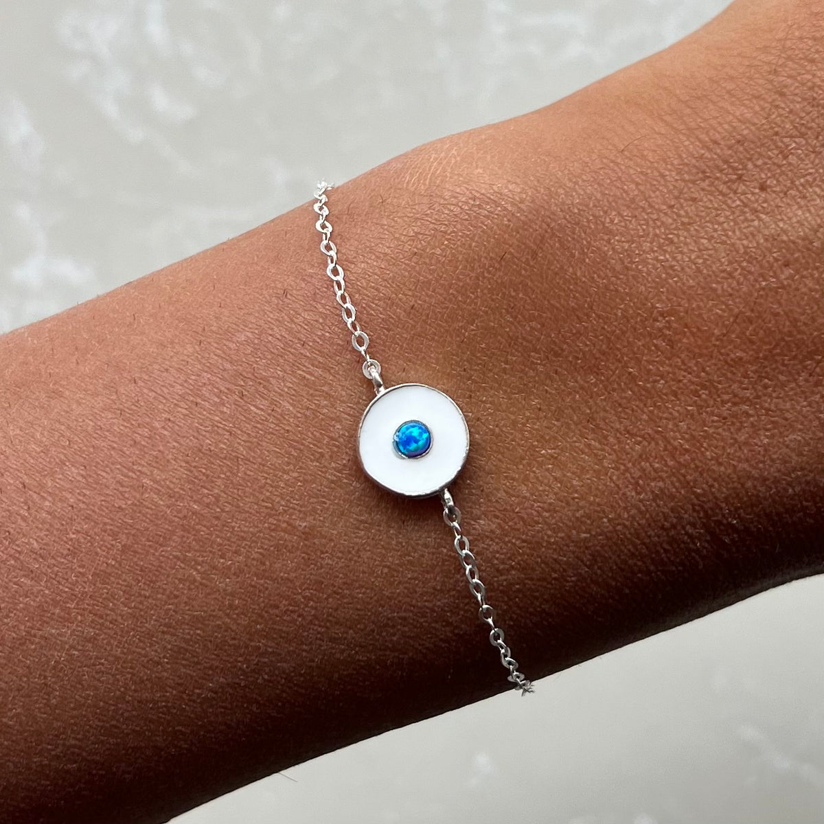 Blue Opal Eye Silver Chain Bracelet