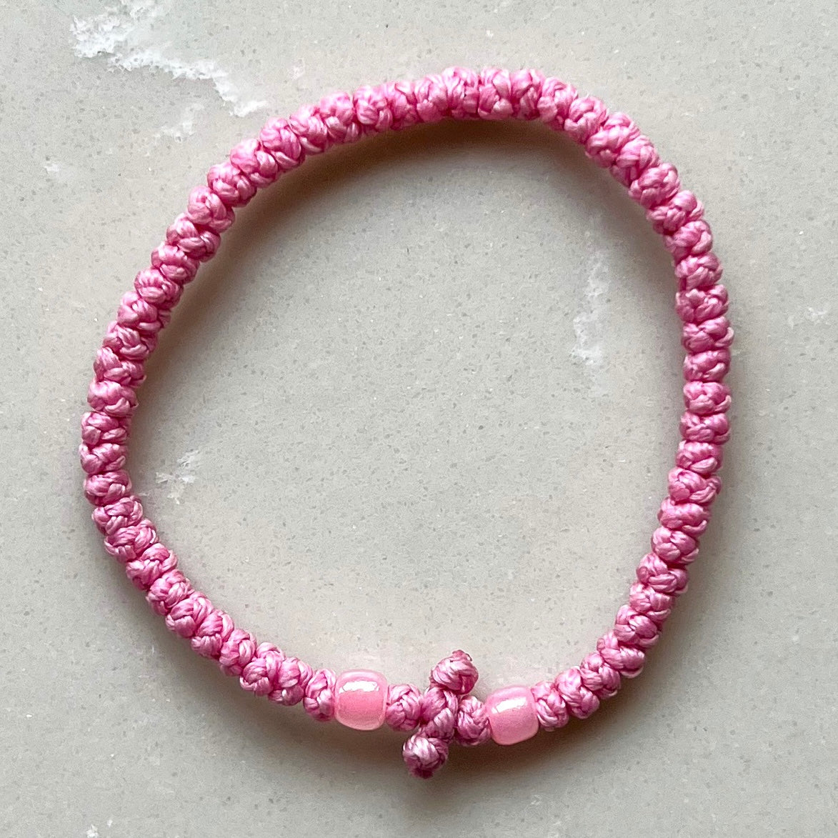 Komboskini Greek Orthodox Prayer Rope Bracelet - Baby Pink With Pink Bead