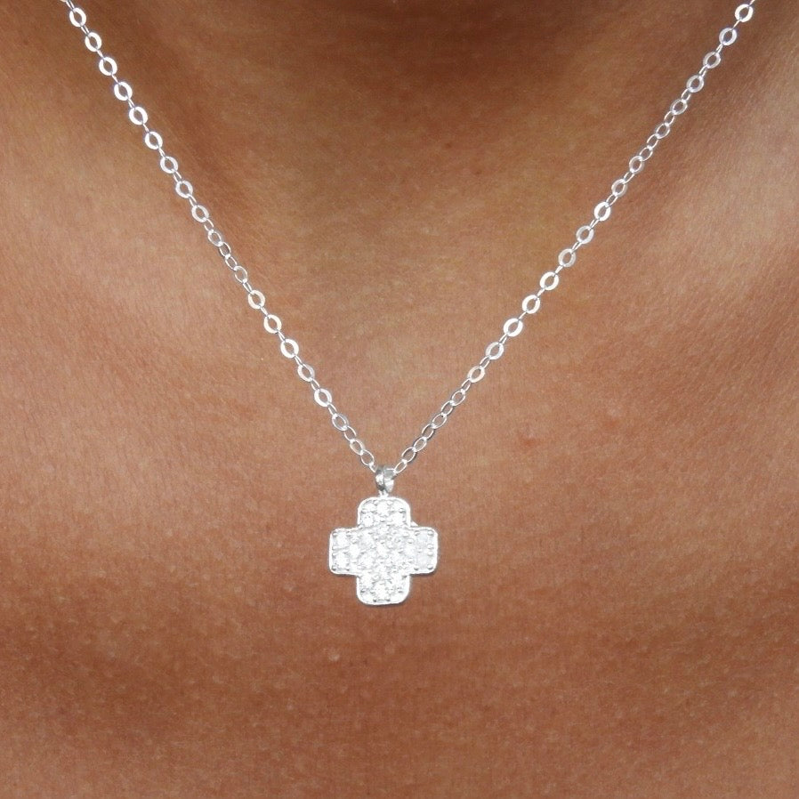 Rebecca Clear Silver Cross Necklace