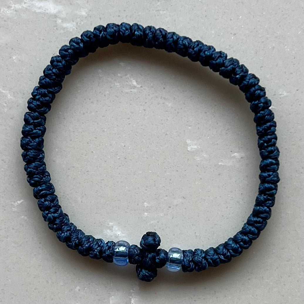 Komboskini Greek Orthodox Prayer Rope Bracelet - Cobalt Blue With Blue Bead