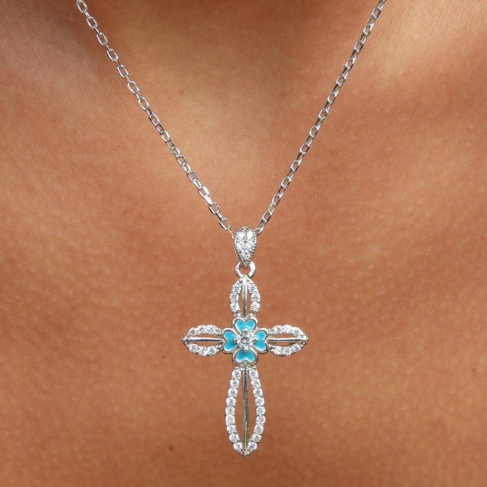 Sasha Turquoise Enamel Silver Cross Necklace