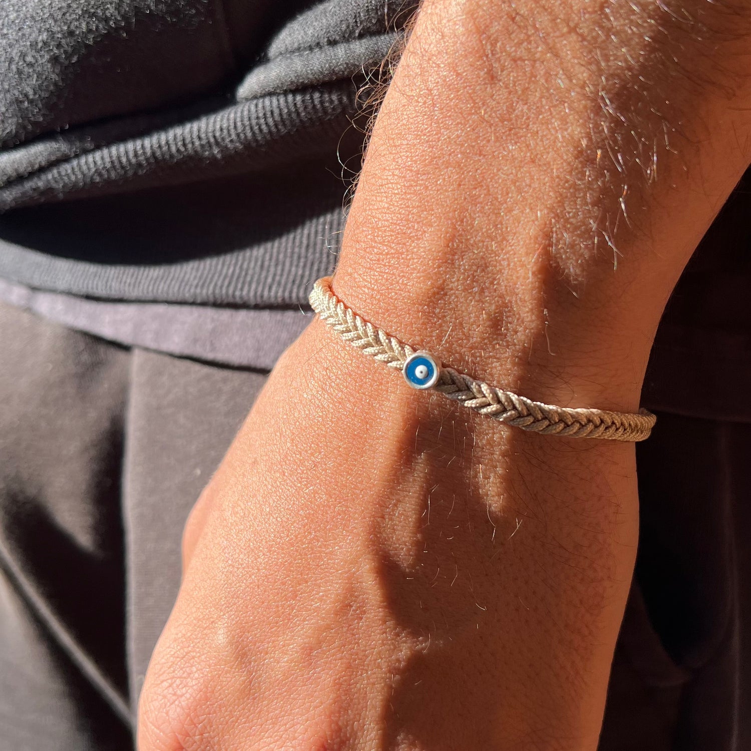 Saki Beige Braided Evil Eye Bracelet