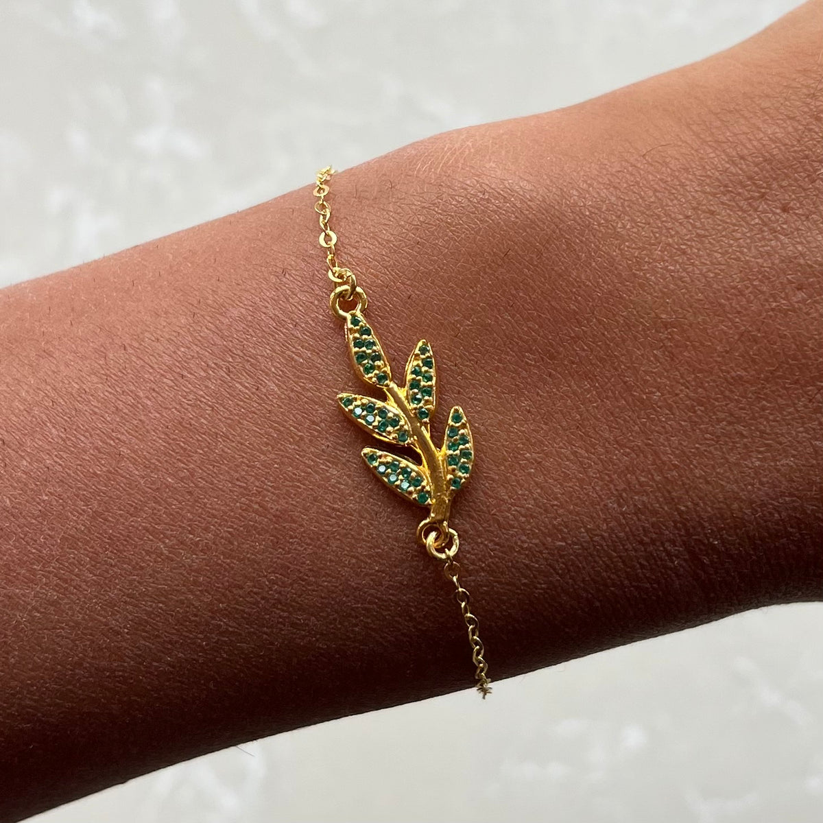 Leaf Green Gold Chain Bracelet