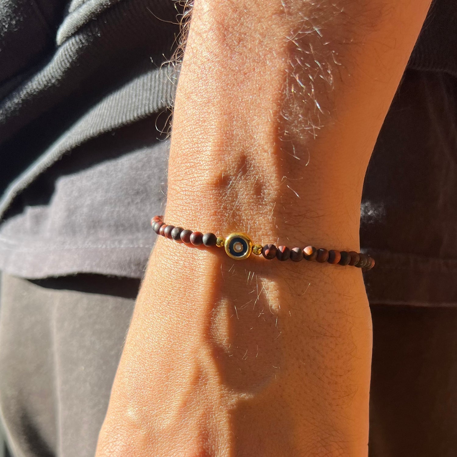 Evil Eye Red Tigers Eye Stone Elastic Bracelet