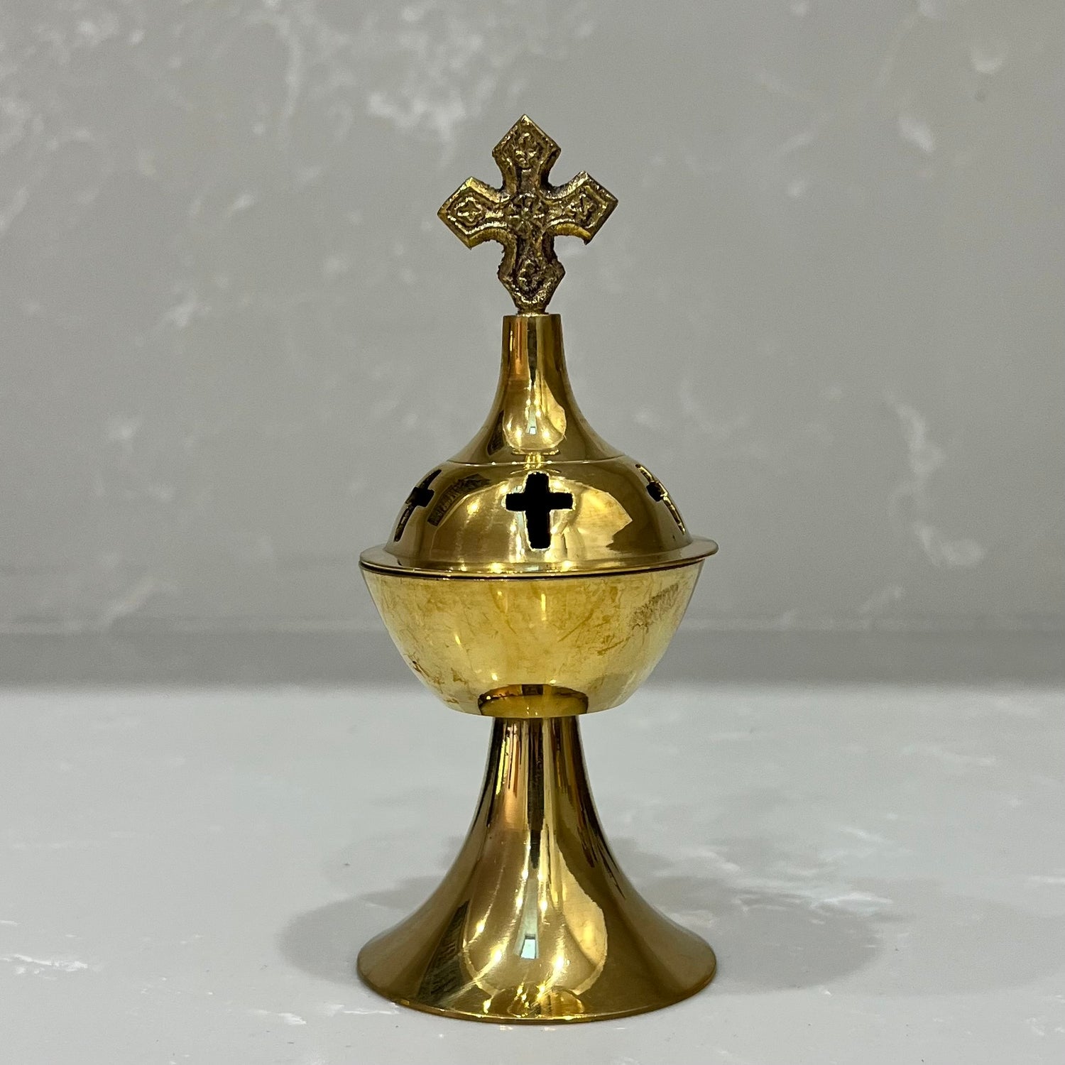 Gold Brass Cross Thimiato