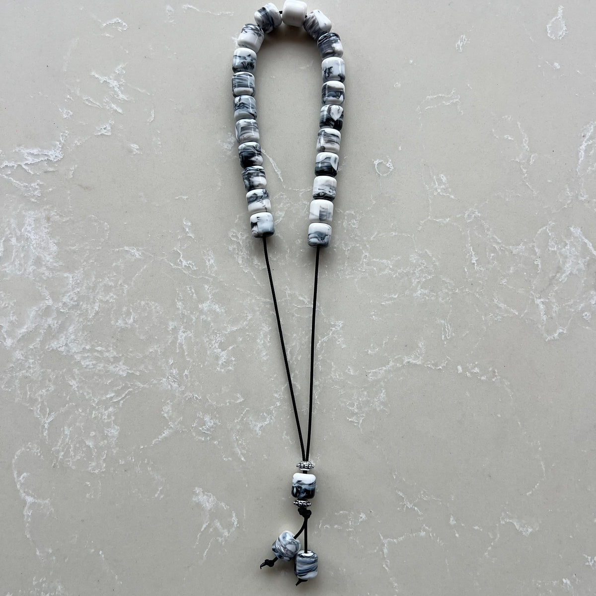 Komboloi Black & White Marble Beads