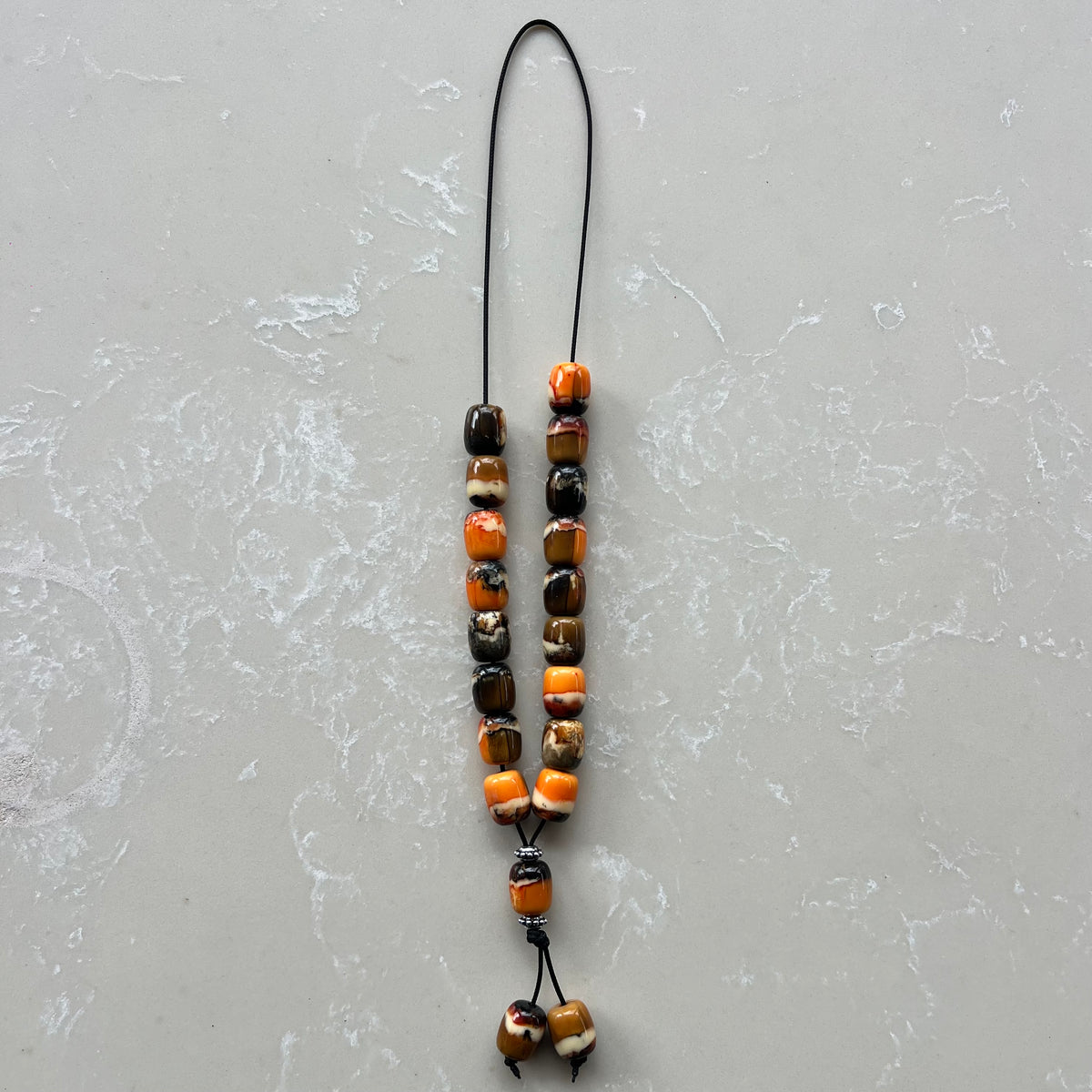 Komboloi Black & Orange Marble Beads