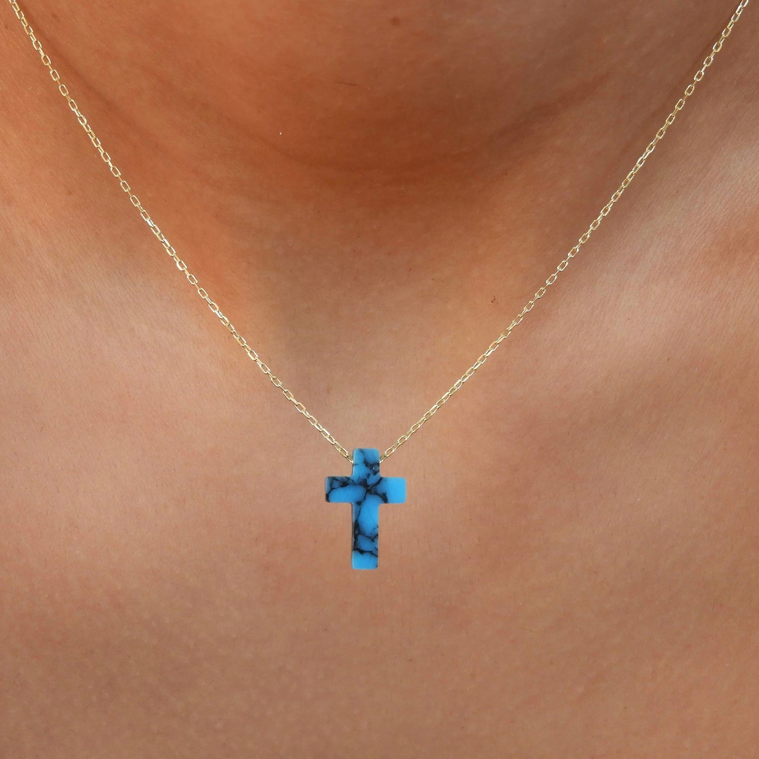 Maria Blue Cross Gold Necklace