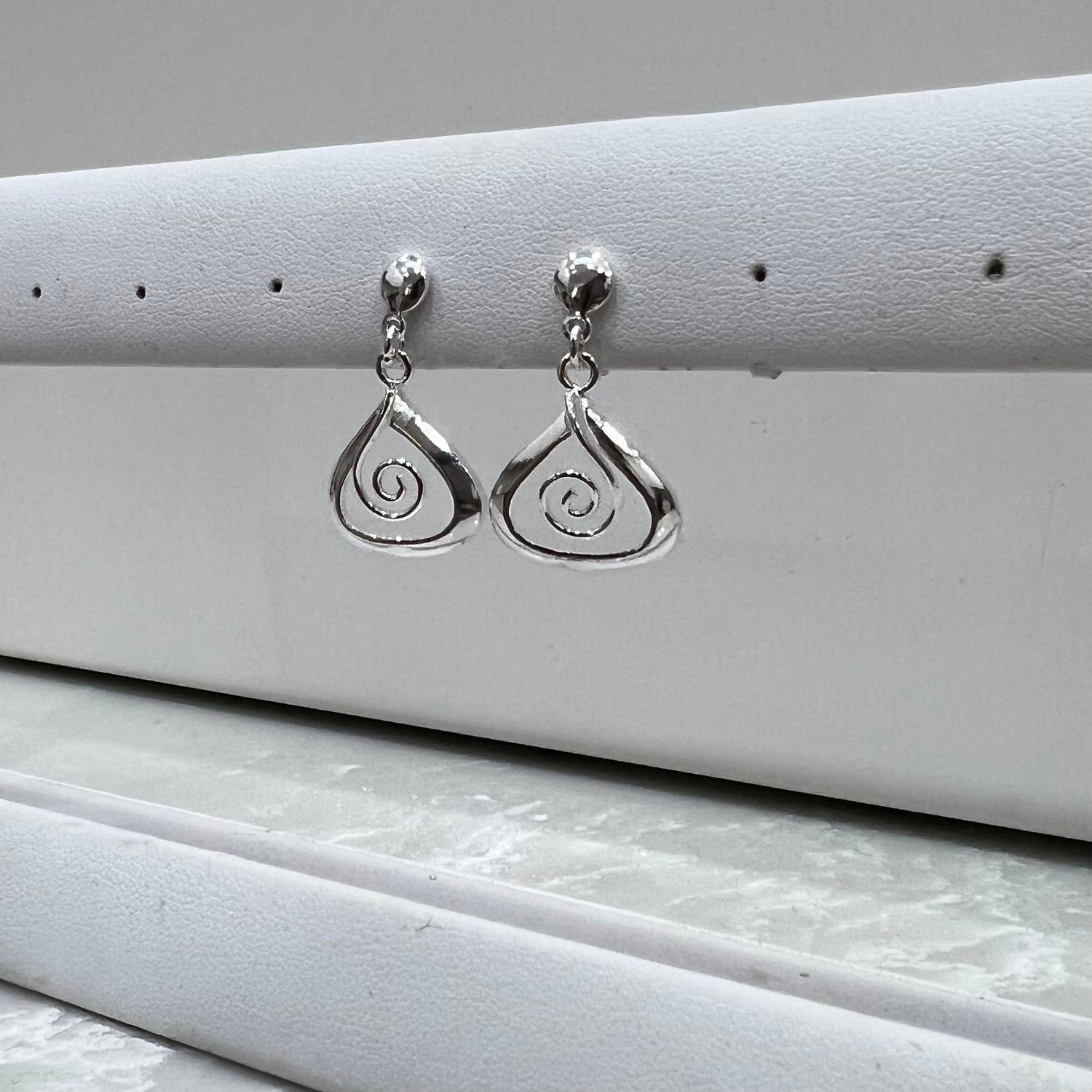 Meander Silver Tear Drop Earrings