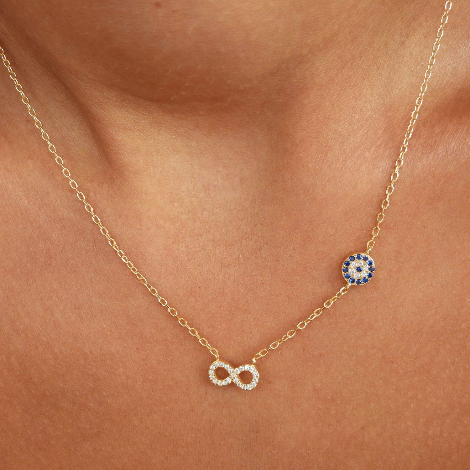 Infinity & Evil Eye Gold Necklace