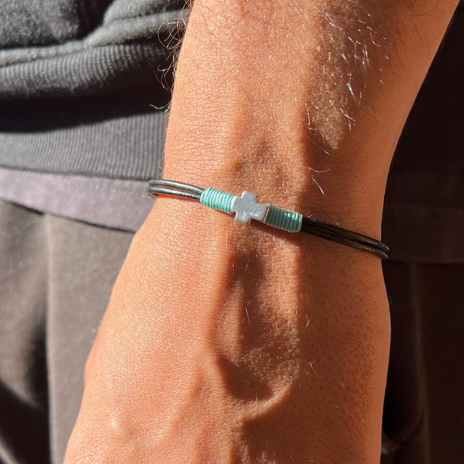 Jim Mint Cross Leather Bracelet