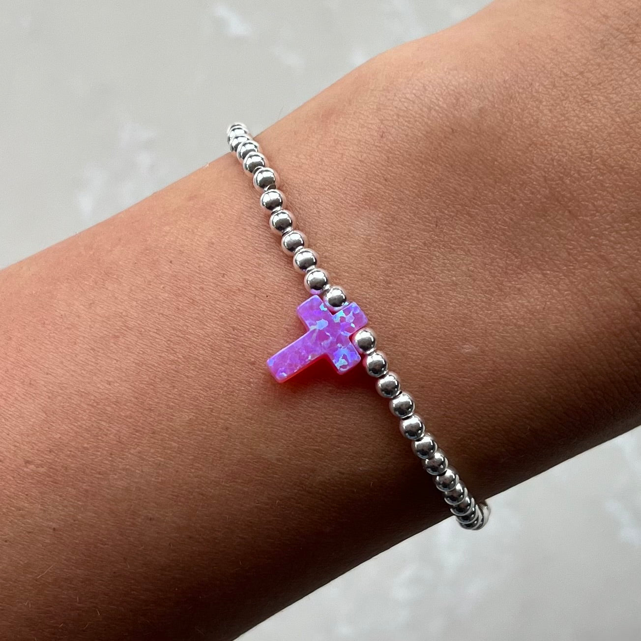 Gigi Pink Silver Elastic Bracelet