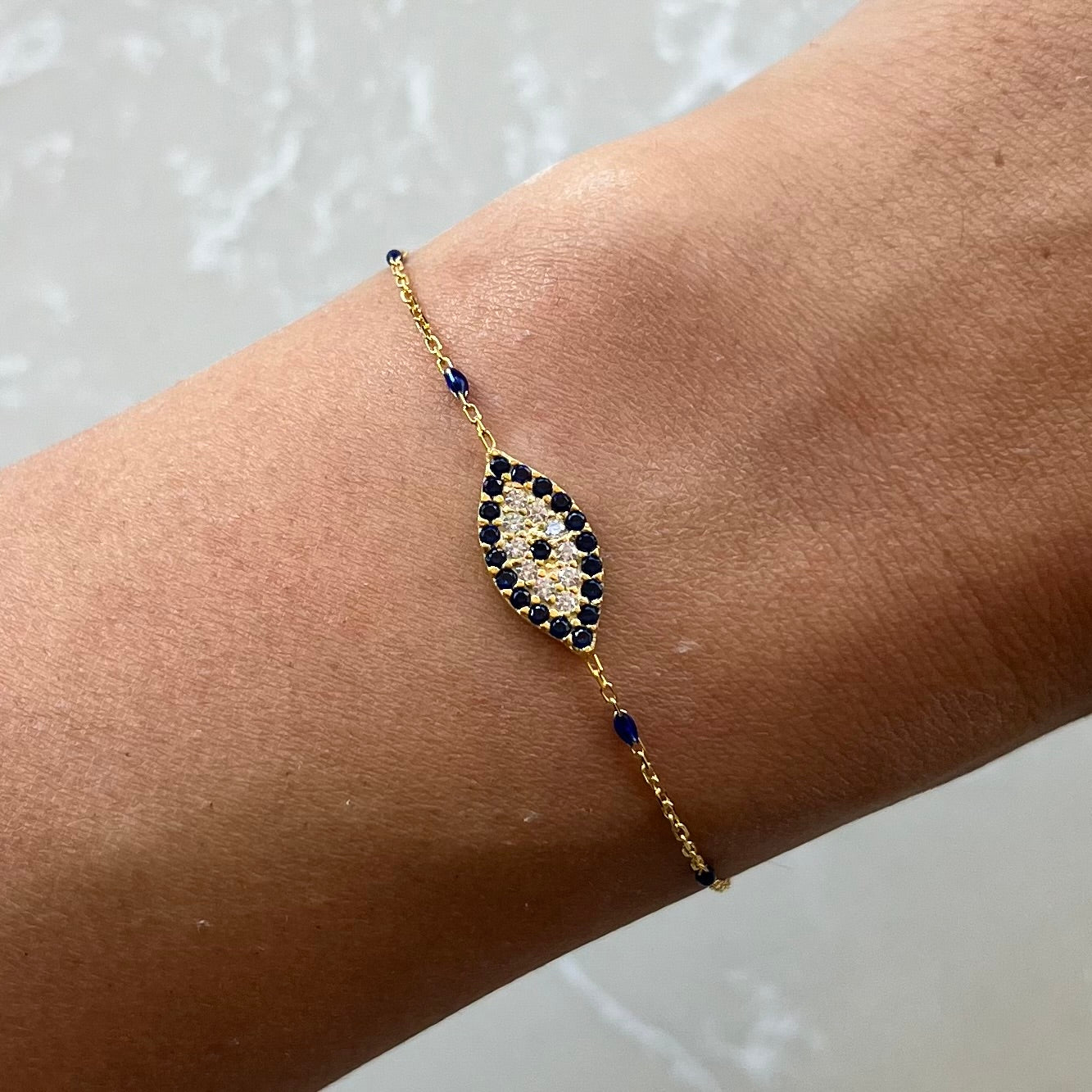 Thelma Blue Enamel Chain Bracelet Gold