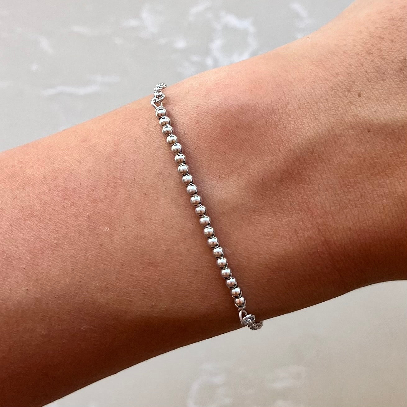 Beaded Ball Silver Chain Bracelet